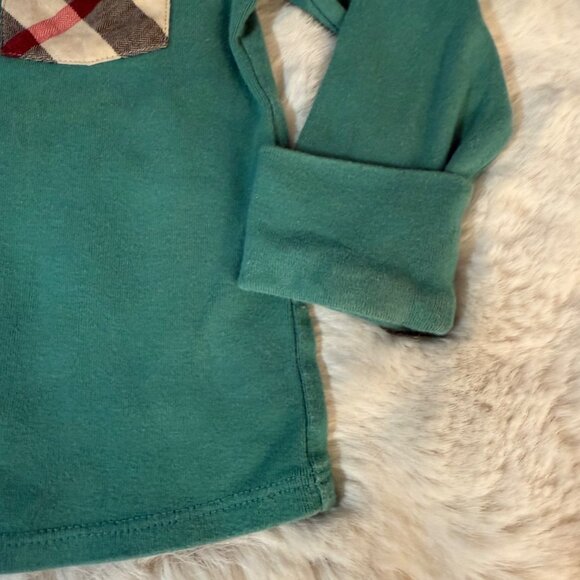 Burberry Kids Green Long Sleeve Shirt With Plaid Pocket Detail sz 12M - Picture 2 of 5